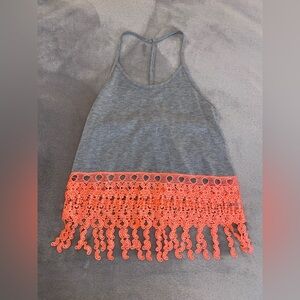 Gray and Orange Lace Trim Women's Top